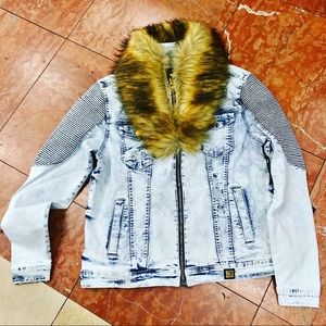 mens faux fur denim jacket